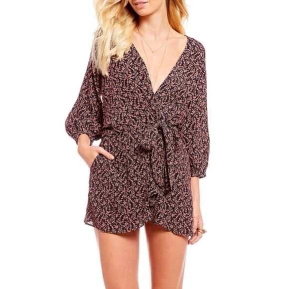 Free People Navy Pink Wrap Floral Tunic Shirt – Size S - Picture 1 of 10